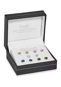 Lab Created Sterling Silver Multi Stud Earrings - 5 Pairs
