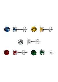 Lab Created Sterling Silver 5 Pair Stud Earrings Set