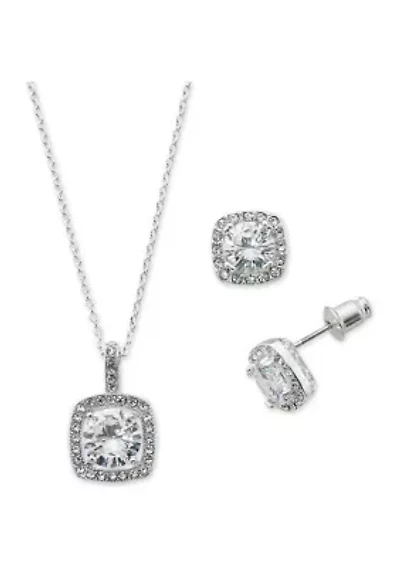 Fine Silver Plate Pendant Necklace and Earrings Set in Light Up Box