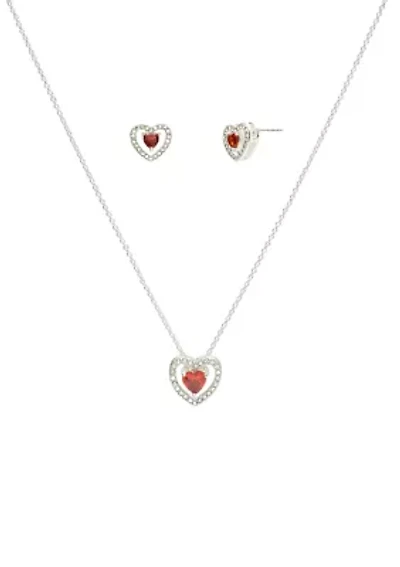 Heart Stone Necklace and Earrings Set