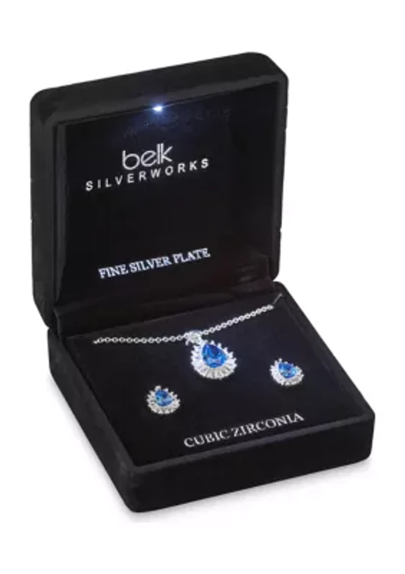 Teardrop Stone Pendant Necklace and Earrings Set