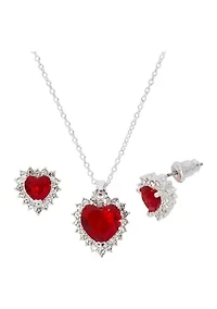 Silver Plated Pendant Necklace and Earring Set in Light Up Box