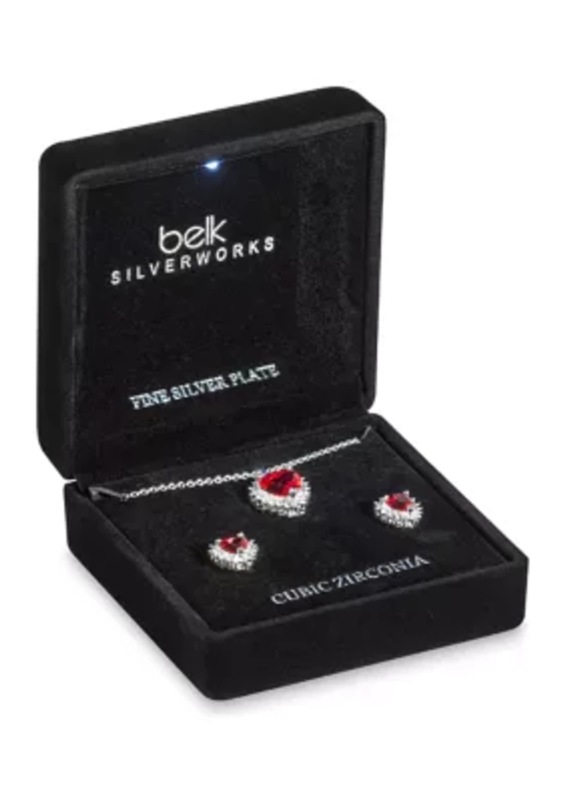 Silver Plated Pendant Necklace and Earring Set in Light Up Box