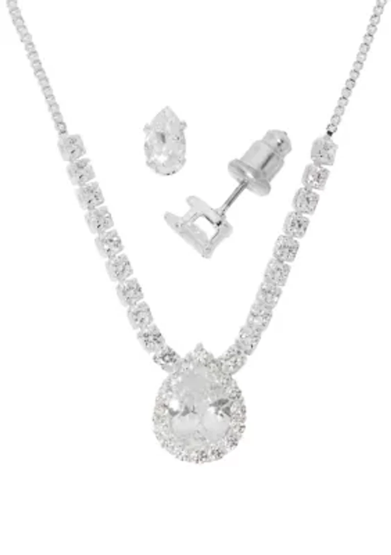Silver Plated Pendant Necklace and Earring Set in Light Up Box