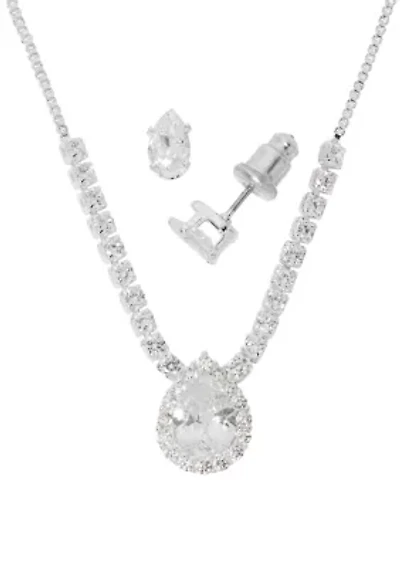 Silver Plated Pendant Necklace and Earring Set in Light Up Box