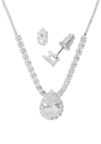 Silver Plated Pendant Necklace and Earring Set in Light Up Box