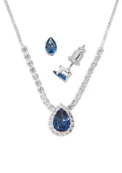 Fine Silver Plated Pendant Necklace and Earring Set in Light Up Box