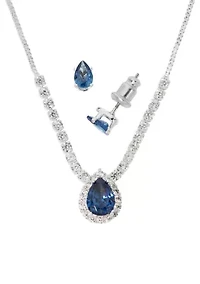 Fine Silver Plated Pendant Necklace and Earring Set in Light Up Box