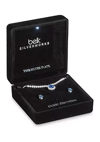 Fine Silver Plated Pendant Necklace and Earring Set in Light Up Box