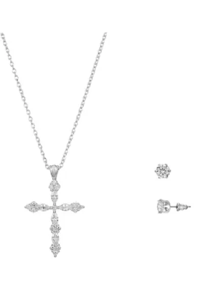 Cross Necklace and Stud Earring Set