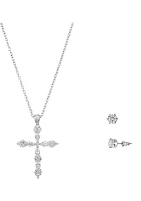 Cross Necklace and Stud Earring Set