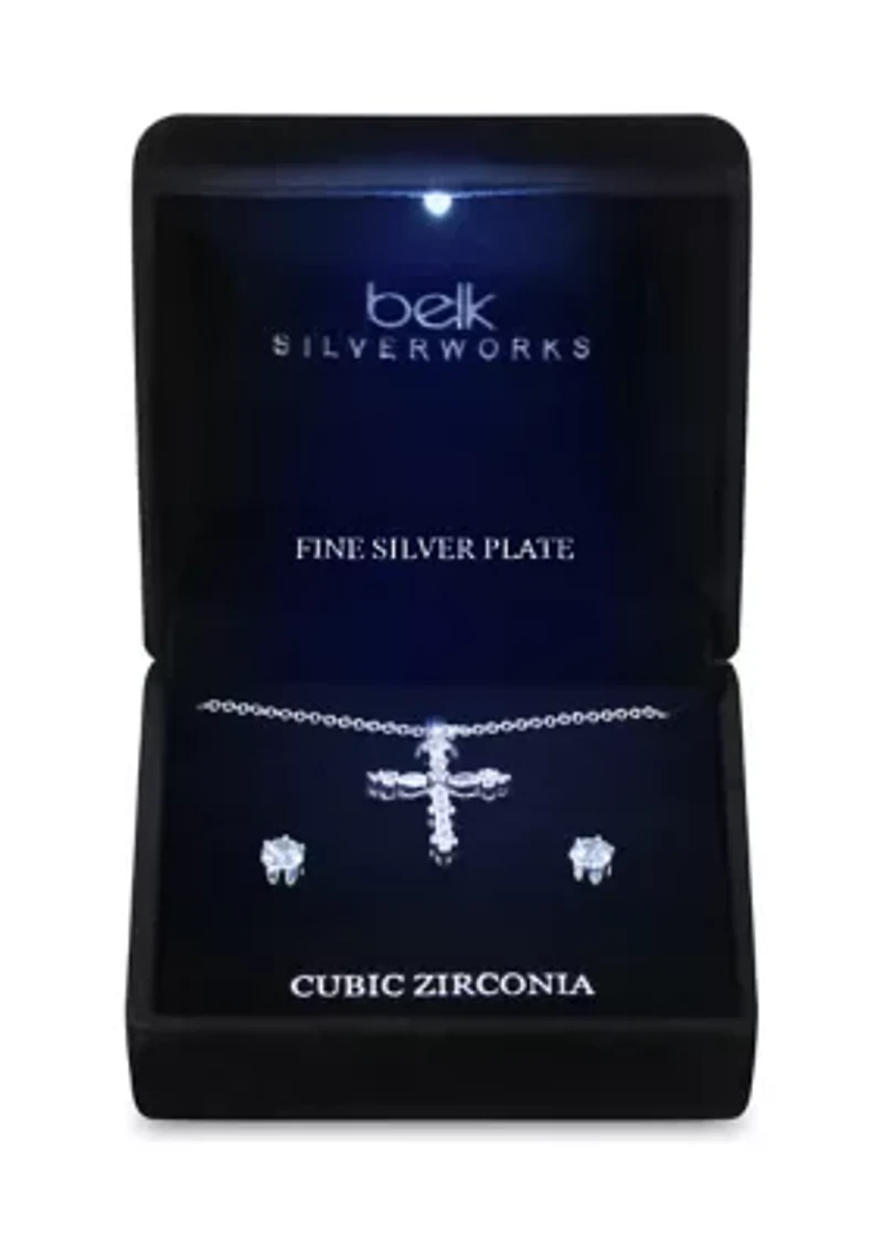 Cross Necklace and Stud Earring Set