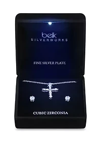 Cross Necklace and Stud Earring Set