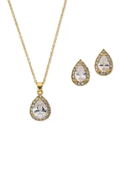 Gold Plated Pendant Necklace and Earring Set in Light Up Box