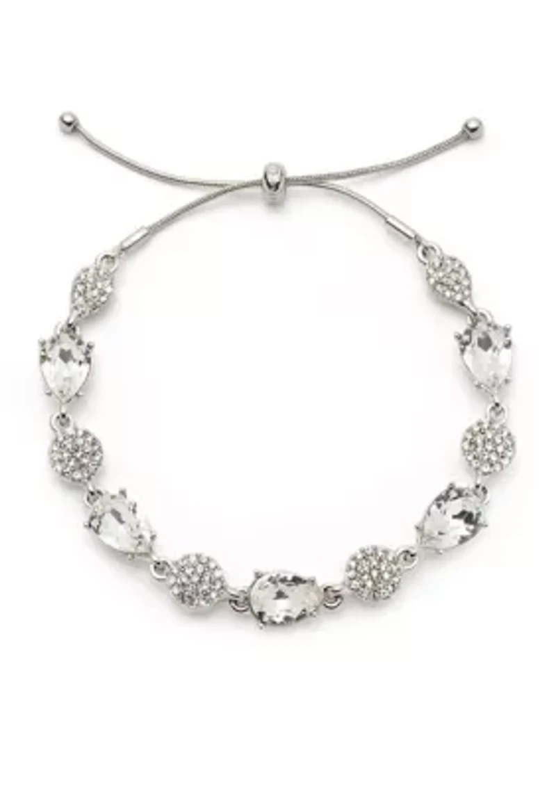 Silver Tone Crystal White Pave Pear Slider Bracelet