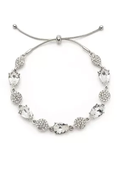 Silver Tone Crystal White Pave Pear Slider Bracelet