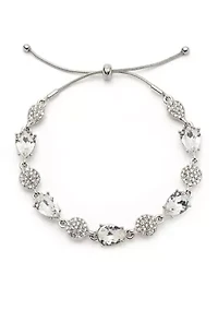 Silver Tone Crystal White Pave Pear Slider Bracelet