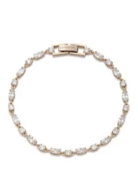 Gold Tone Crystal White Tennis Flex Bracelet