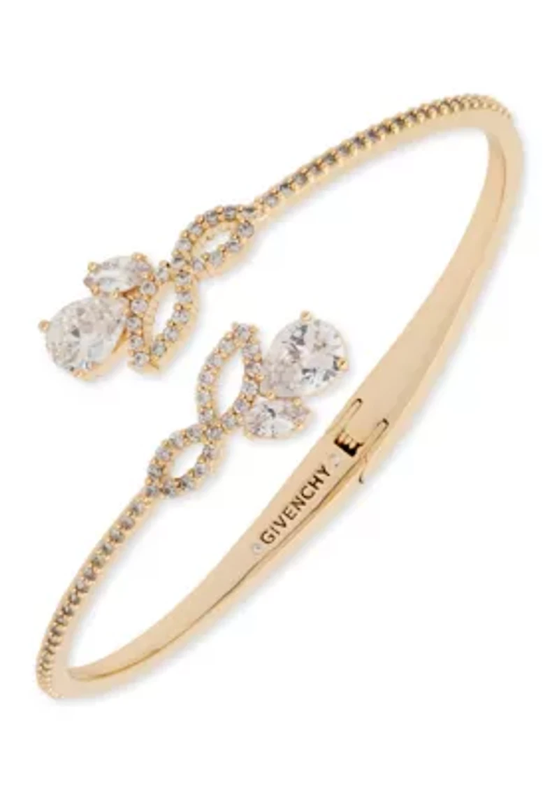 Flower Cubic Zirconia Bypass Cuff Bracelet