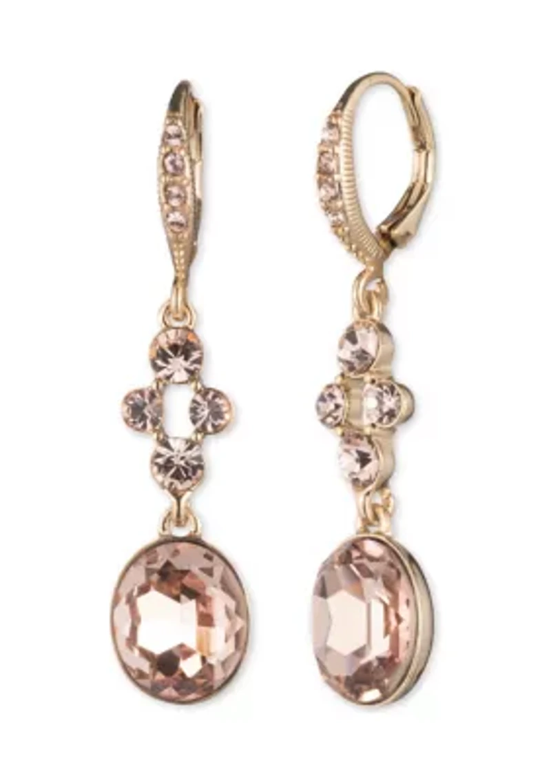 Gold Tone Rose Lever Back Drop Earrings