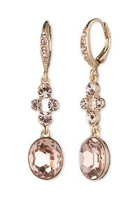 Gold Tone Rose Lever Back Drop Earrings