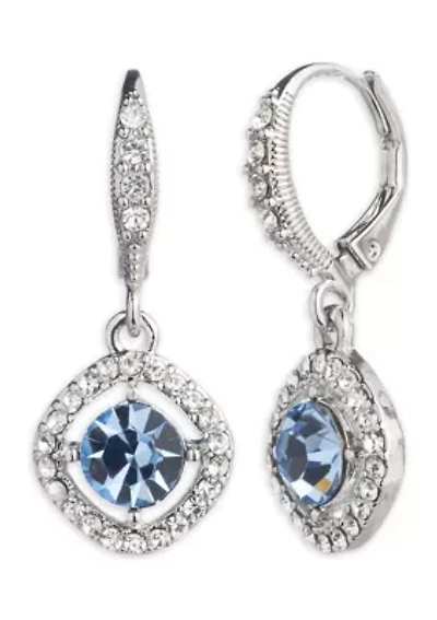 Silver Tone Light Sapphire Drop Earrings