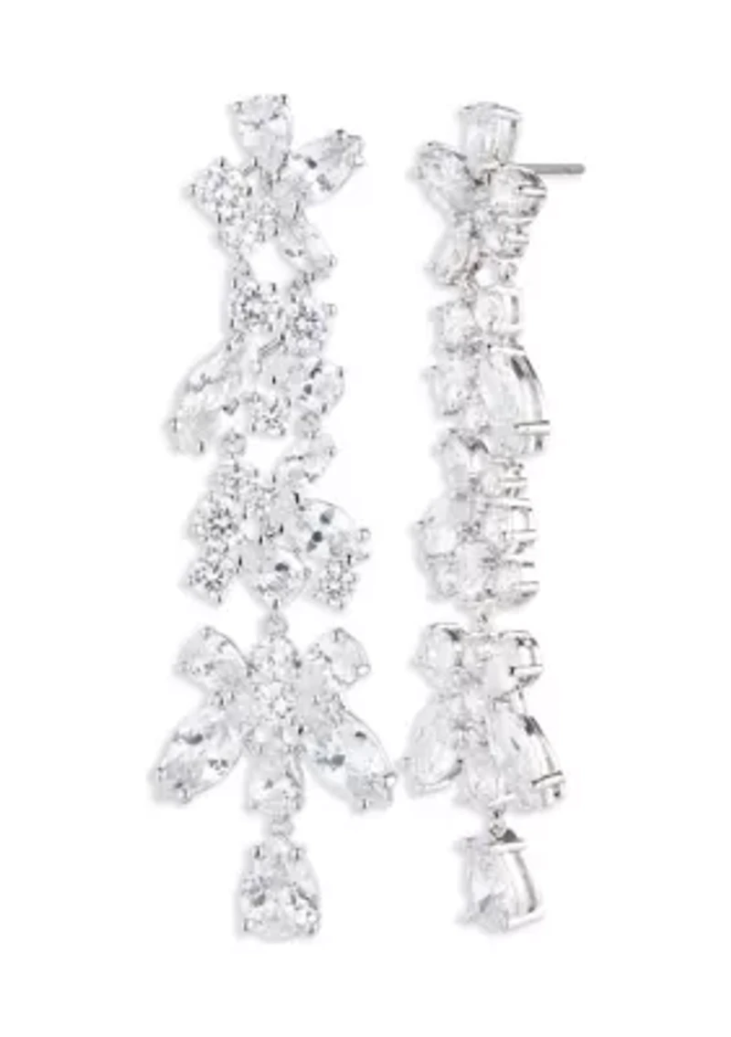Gold Tone Crystal White Drama Linear Earrings