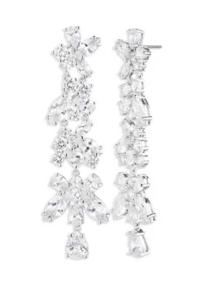 Gold Tone Crystal White Drama Linear Earrings
