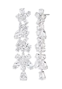 Gold Tone Crystal White Drama Linear Earrings