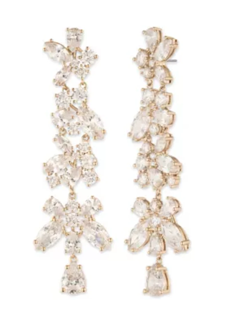 Gold Tone Crystal White Drama Linear Earrings