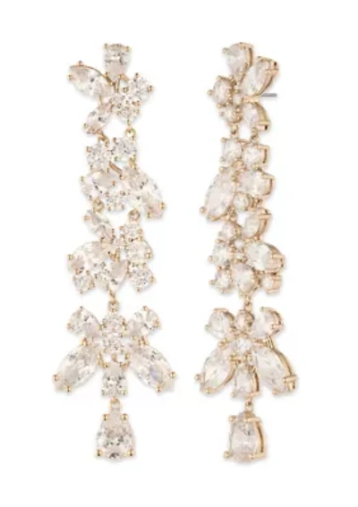 Gold Tone Crystal White Drama Linear Earrings
