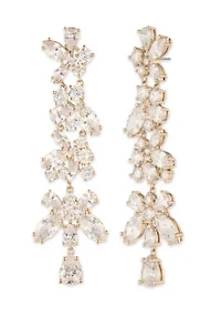 Gold Tone Crystal White Drama Linear Earrings