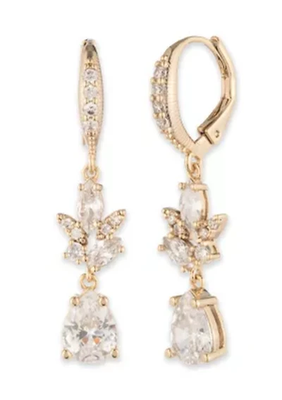 Gold Tone Crystal White Drop Earrings