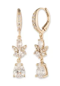 Gold Tone Crystal White Drop Earrings
