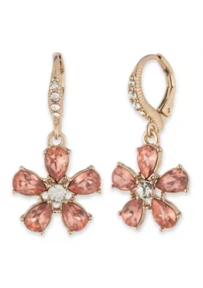 Gold Tone Orange Flower Drop Earrings