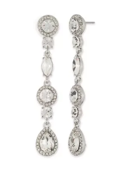 Silver Tone Crystal White Linear Earrings