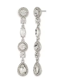 Silver Tone Crystal White Linear Earrings