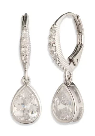 Silver Tone Crystal CZ Drop Earrings