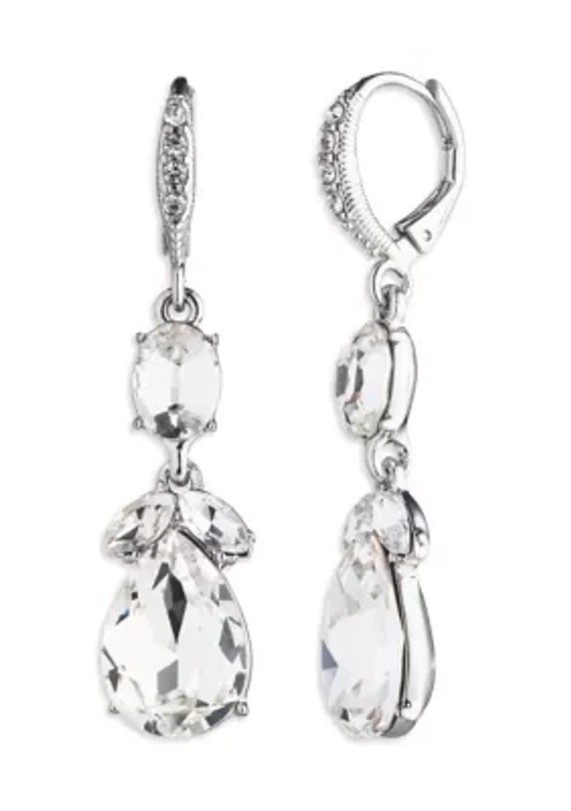 Silver Tone Crystal Double Drop Earrings