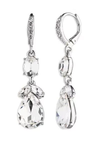 Silver Tone Crystal Double Drop Earrings
