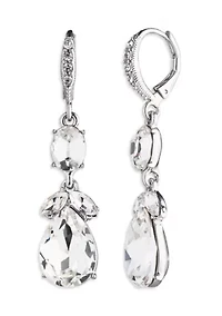 Silver Tone Crystal Double Drop Earrings