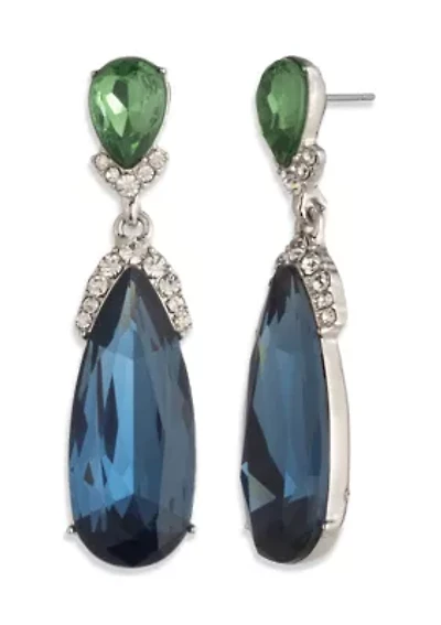 Multi Crystal Pear Double Drop Earrings