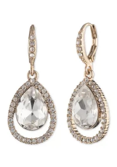 Gold Open Pave Pear Drop Earrings 