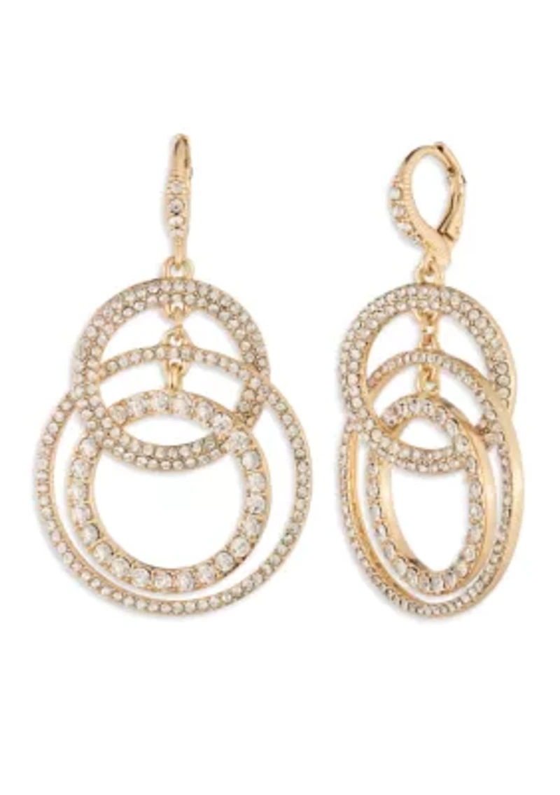 Gold Crystal Pave Orbital Drop Earrings