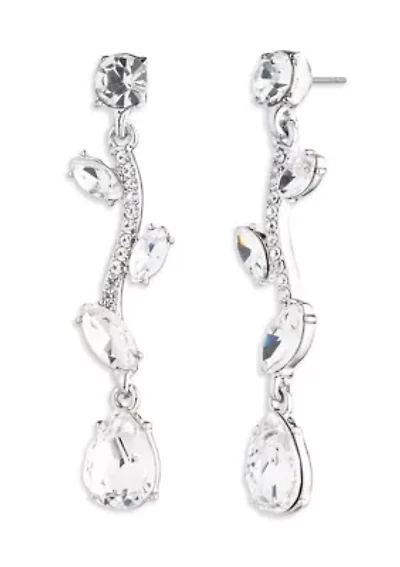 Silver Tone Crystal Viney Linear Earrings