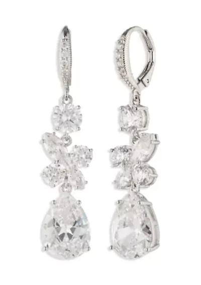 Cluster Cubic Zirconia Double Drop Earrings