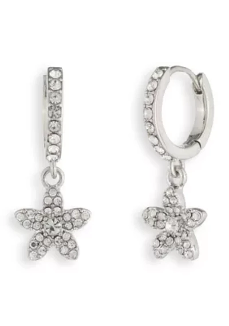 Crystal Huggie Flower Drop Earrings