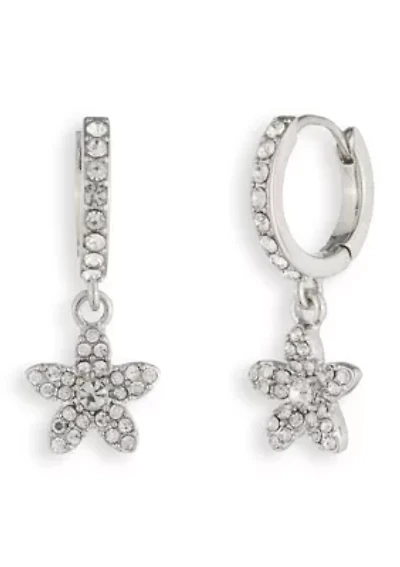  Crystal Huggie Flower Drop Earrings