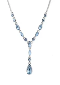 Silver Tone 16" Blue Pear Stone Y Necklace