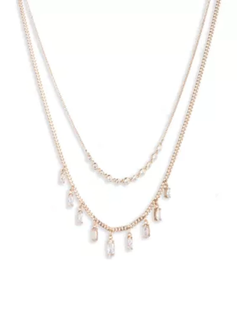 Gold Tone Crystal Cubic Zirconia Frontal Necklace